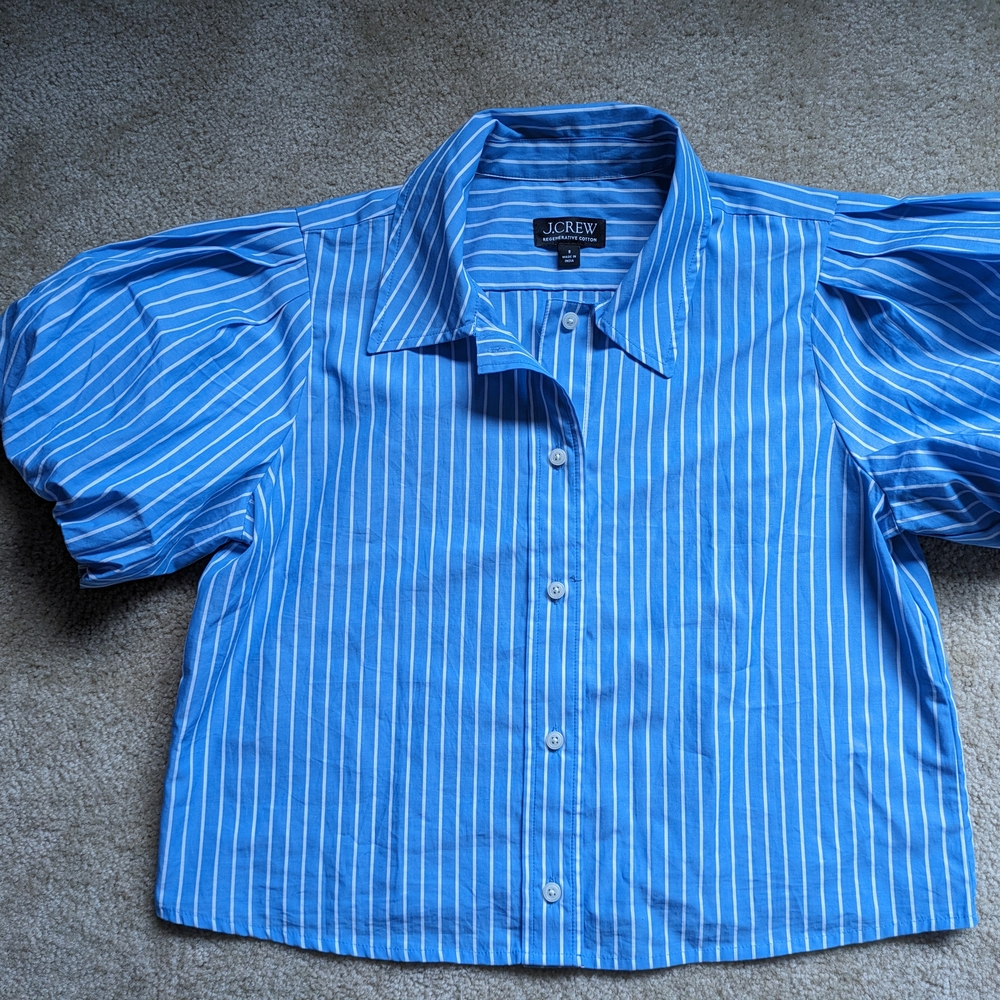 J. Crew Blue Button Down Shirt with White Stripes